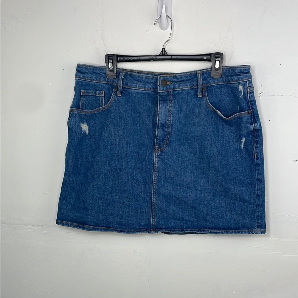 Old Navy Blue Mini Casual Denim Jean distressed skirt size 16